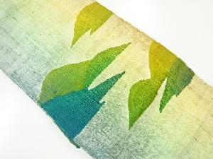 リサイクル　手織り紬葉模様織出し名古屋帯